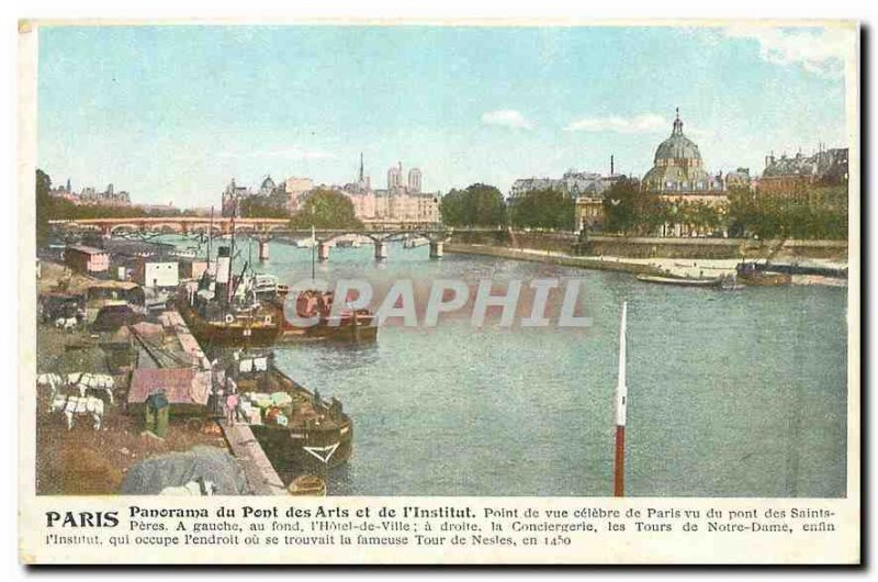 Old Postcard Panorama Paris the Pont des Arts and the Institute Viewpoint fam...