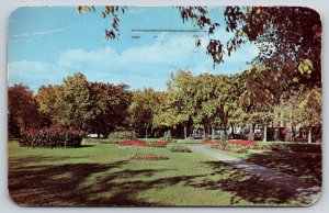 La Crosse Wisconsin~Riverside Park Path & Flowerbeds Scene~PM 1960~Vintage PC