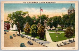 Taunton Massachusetts 1944 Postcard View Of The Common Flag Cars