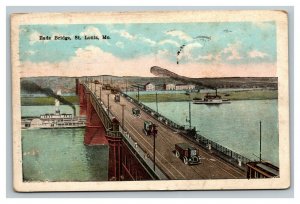 Vintage 1922 Postcard Cars & Trucks Horse Buggy Eads Bridge St. Louis Missouri
