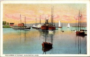 Harbor Sunset Gloucester Massachusetts MA WB Postcard PM Clean Cancel WOB Note 