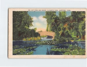 Postcard Lily Pond And Bridge, Elizabeth Park, Hartford, Connecticut