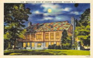 HICKORY, North Carolina NC  COUNTRY CLUBHOUSE Night~Full Moon  ca1940's Postcard