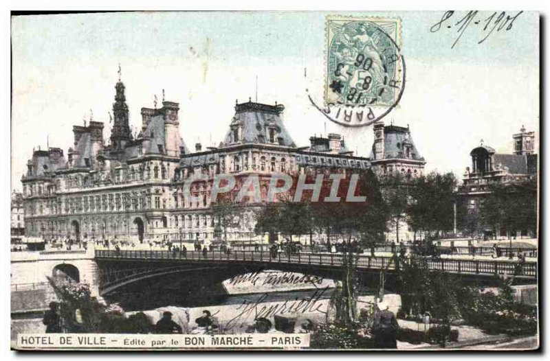 Old Postcard Hotel De Ville For Le Bon Marche Paris march flower
