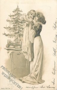 Antique 1899-1901 postcard Christmas scene mother and child 