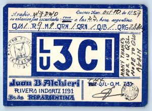 Republic of Argentina Postcard LU3CI QSL Ham Radio Juan B Alchieri 1957