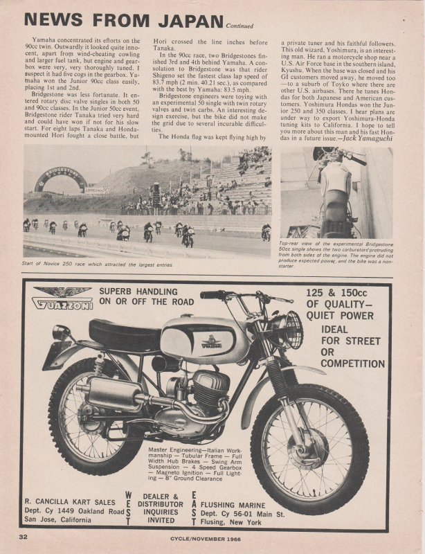 1966 Print Ad Guazzoni Motorcycle, Superb Handling On or Off the Road 5 x 7