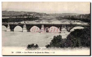 Old Postcard Lyon bridges and docks Rhone