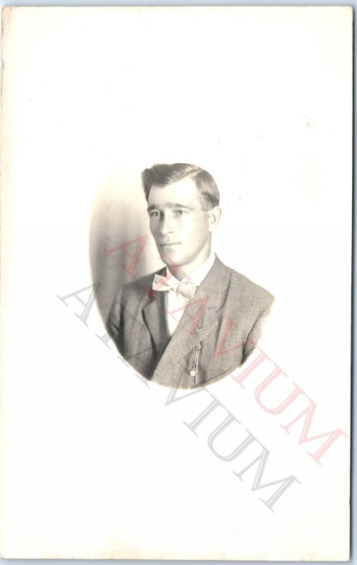 c1910s Handsome Young Man RPPC Dapper Boy Real Photo Helmer Ohr Minneapolis A160