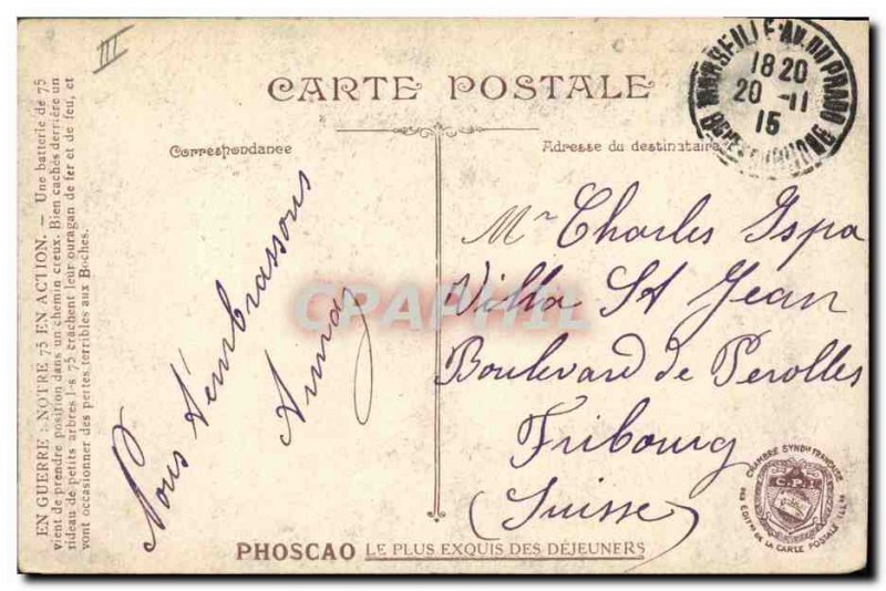 Old Postcard Our Army 75 in Cannon Action