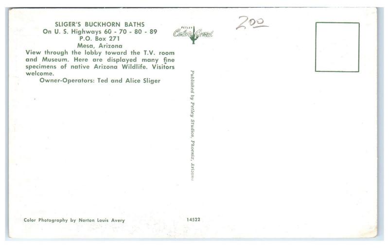 1950s Sliger's Buckhorn Baths Interior, Mesa, AZ Postcard