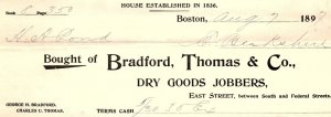 1897 BOSTON MA BRADFORD THOMAS & CO DRY GOODS JOBBERS BILLHEAD INVOICE Z1412