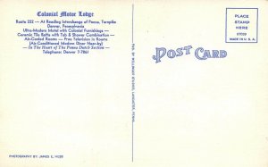 Denver Pennsylvania 1950s Postcard Colonial Motor Lodge