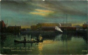 C-1910 Moonlight on the River Waterloo Iowa #6094 Postcard 21-3812