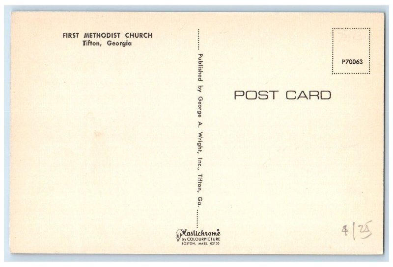c1960's First Methodist Church Exterior Roadside View Tifton Georgia GA Postcard