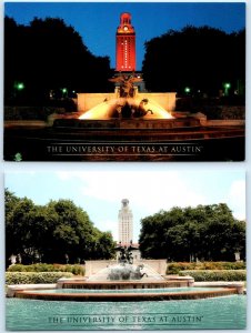 2 Postcards AUSTIN, TX ~ Tower UNIVERSITY OF TEXAS Fountain 2006 Night/Day 4x6