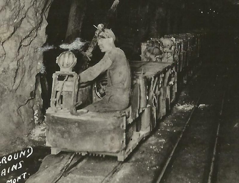 Butte MONTANA RPPC c1920s-30s INTERIOR OF COPPER MINE Miners Mining ORE TRAIN