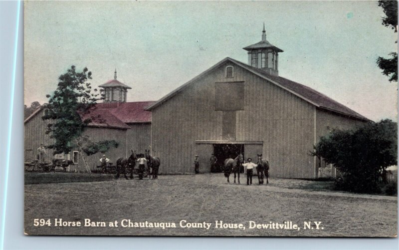Postcard NY Dewittville Horse Barn at Chautauqua County House ~1910 B2