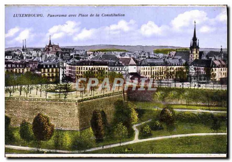 Old Postcard Panorama with Luxembourg Constitution Square