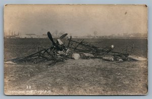 EARLY AIRPLANE WRECK GERMAN WWI ANTIQUE REAL PHOTO POSTCARD RPPC
