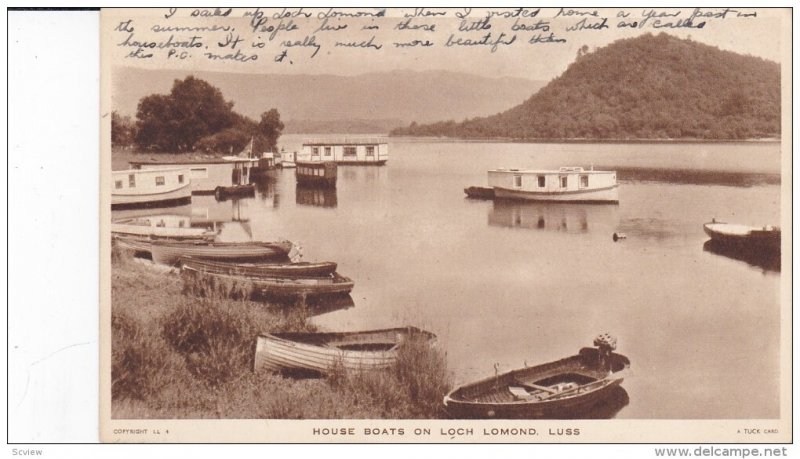 TUCK: LUSS, Argyl, Argyllshire, Scotland, United Kingdom; House Boats on Loch...