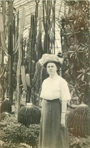 C-1910 Woman Cactus Garden RPPC Photo Postcard 21-4589