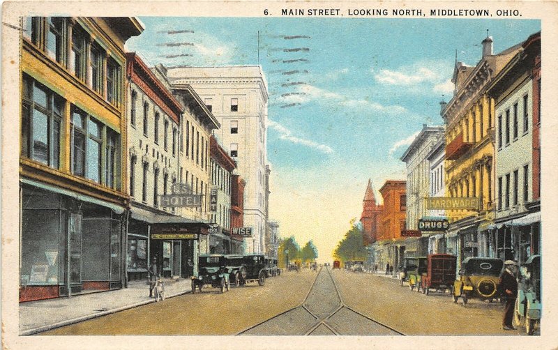 H72/ Middletown Ohio Postcard c1925 Main Street Noerth Stores  11 