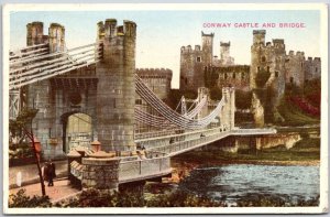 1938 Conwy Castle and Road Suspension Bridge Posted Postcard