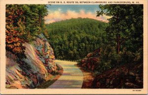 Route 50 Clarksburg to Parkersburg West Virginia Postcard