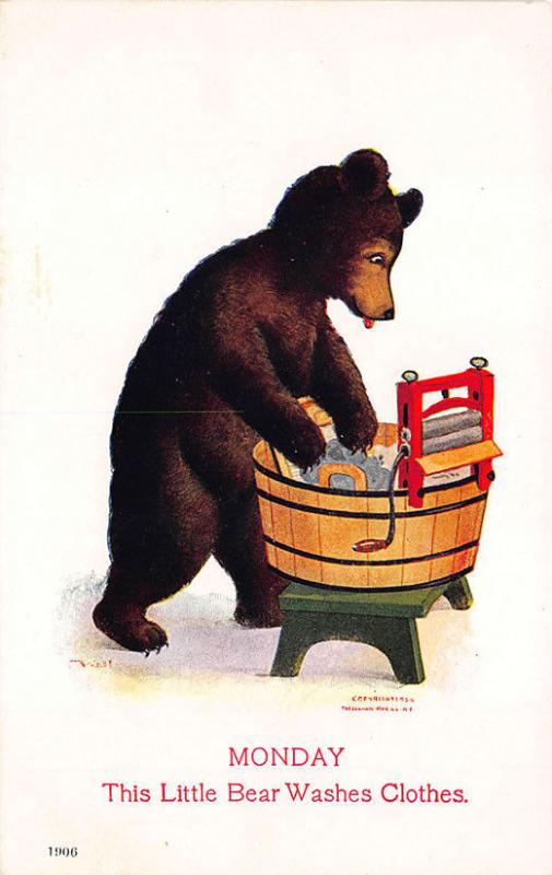 Bernhardt Wall Monday This Little Bear Washes Clothes 1906 Postcard