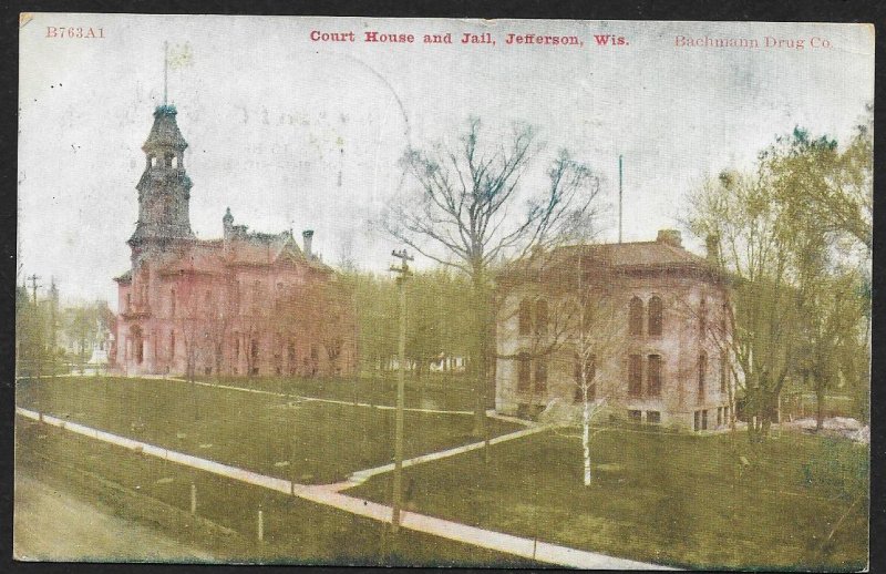 Court House & Jail Jefferson Wisconsin Used c1908