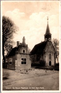 Netherlands Schoorl 16e Eeuws Raadhuis Nederlands Hervormde Kerk RPPC 09.76