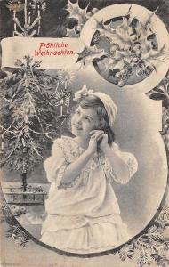 BG14736 weihnachten christmas girl fir branch mistletoe germany