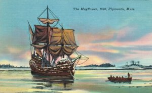 USA The Mayflower 1620 Plymouth Massachusetts Linen Postcard 08.29