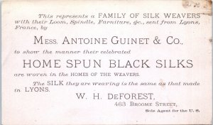 1880s Antoine Guinet & Co Silk Weavers Lyons France US Agent Business Card Ad