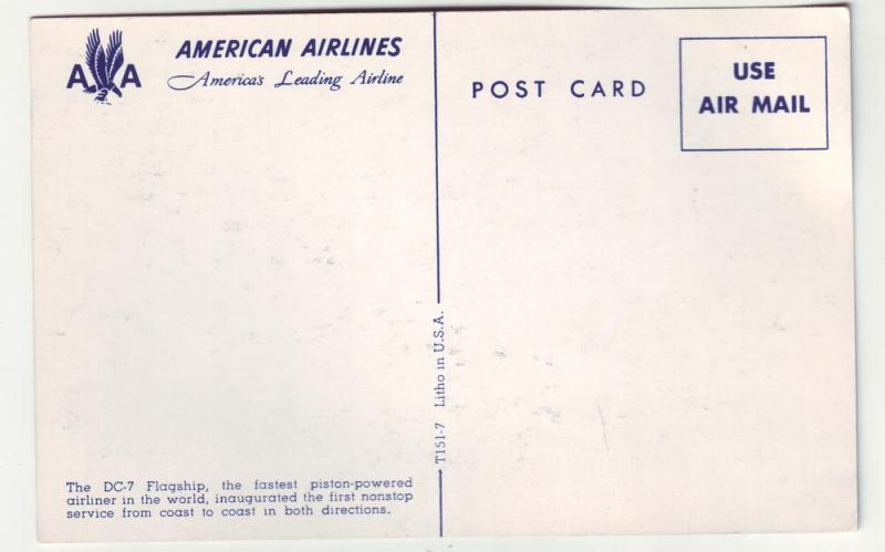 PC46 JLs old postcard american airlines dc7 prop flagship