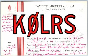 1959 Fayette, MO Dave Ellerman Amateur Ham CB Radio DX40 QSL Postcard K0LRS A209
