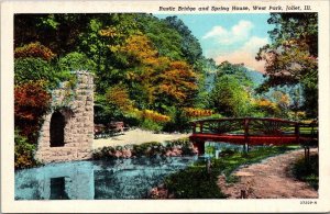 Illinois Joliet Rustic Bridge and Spring House In West Park Curteich