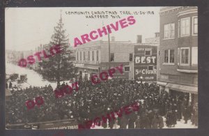 Hartford WISCONSIN RPPC 1918 COMMUNITY CHRISTMAS TREE Crowd WW1 Main Street KB