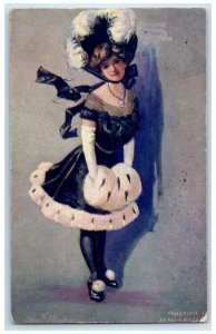 1912 Pretty Woman Feather Hat Handwarmer Springfield Tennessee TN Postcard