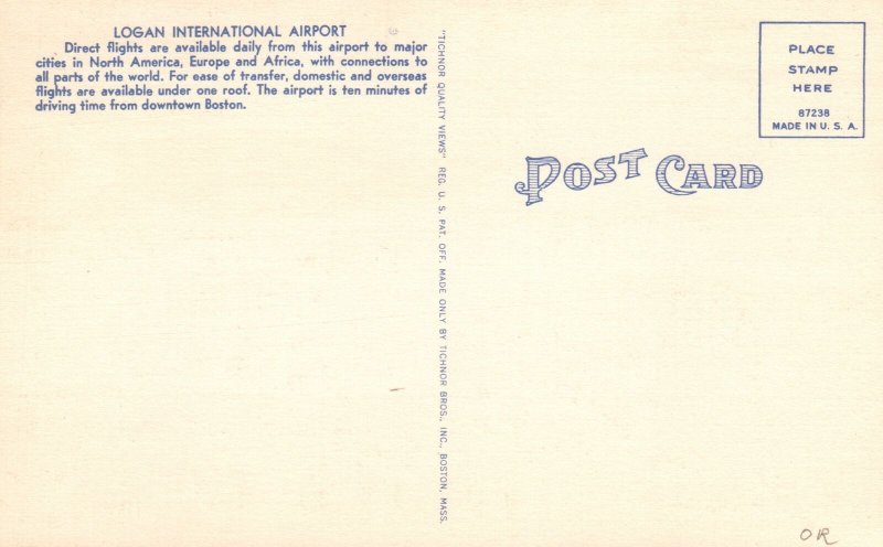 Vintage Postcard 1930's Logan International Airport Boston Massachusetts MA