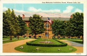 Postcard IN Winona Lake Free Methodist Publishing House American Flag 1946 S11