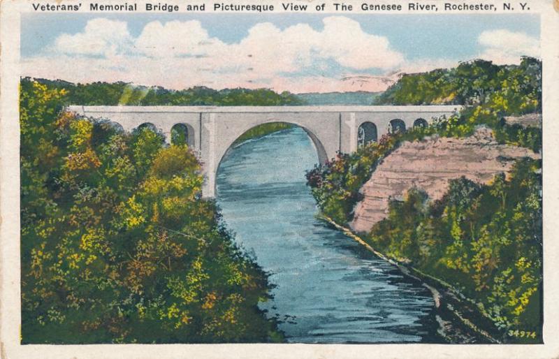 Veterans Memorial Bridge and Genesee River - Rochester, New York - pm 1935 - WB