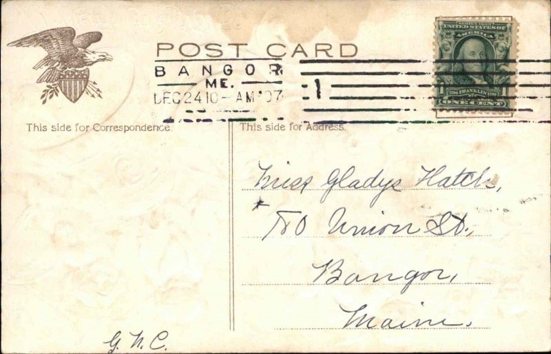 Christmas Angels Bells Embossed c1910s Postcard