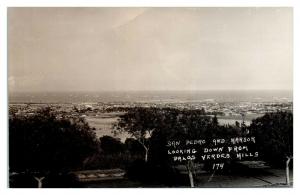 RPPC San Pedro & Harbor from Palos Verde Hills, CA Real Photo Postcard *5F(2)32