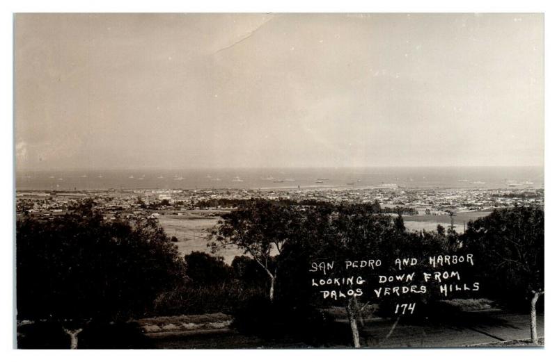 RPPC San Pedro & Harbor from Palos Verde Hills, CA Real Photo Postcard *5F(2)32