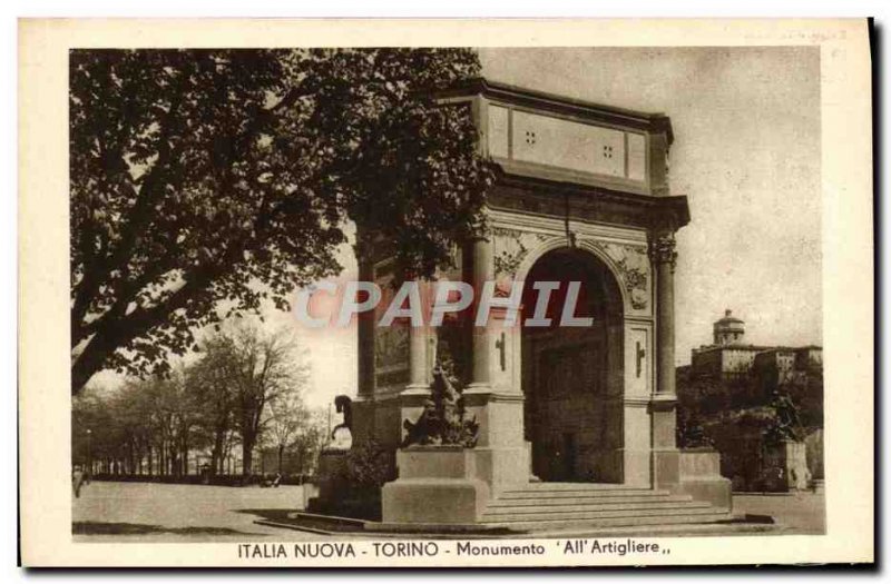 Postcard Old Nuova Italia Torino Monumento All Artigliere