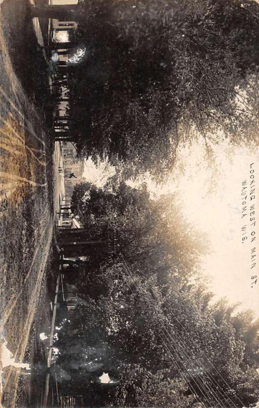 Wautoma Wisconsin birds eye view west on Main St real photo pc Y11947