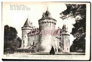 Old Postcard Chateau Combourg Tower situated in the corner called Chateaubria...