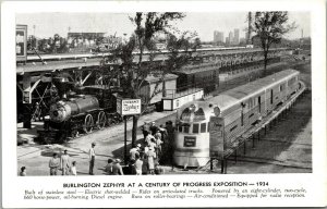 Vtg 1934 Burlington Zephyr at Century Of Progress Exposition Chicago Postcard